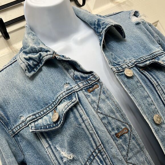 Madewell Oversized Blue Denim Jean Trucker Jacket Junction Wash XSmall Distress - Picture 3 of 15